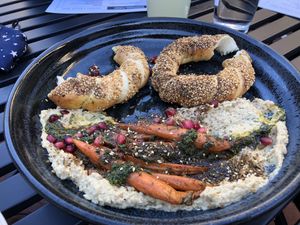 Hummus with housemade pretzels  at Alvarado Street Brewery and Grill in Monterey