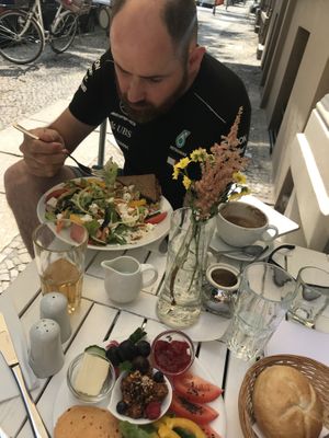 Vegsnista breakfast, vegetarian feta salad. at Cafe Con Amore in Berlin