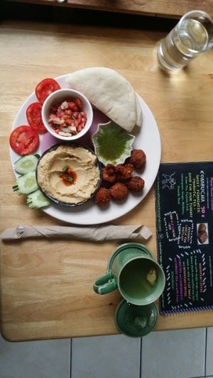 hummas falafel with ginger tea at Cat House Chiang Mai - Cat Shack in Chiang Mai