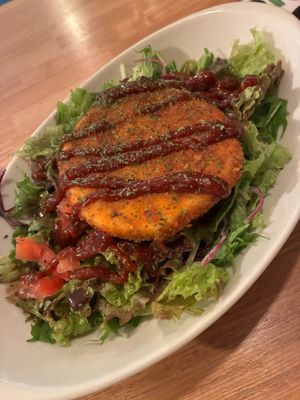 Tofu steak on green salad at Craft Burger Co in Osaka