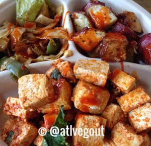 vegan buffalo tofu, spicy cabbage and potatoes at Whole Foods Market in Duluth