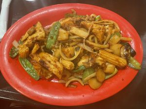 Tofu with udon and veggies  at Gobi Mongolian Grill in Southington