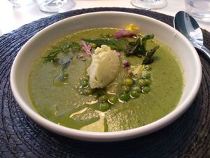 Soupe froide concombre sorbet au melon at ONA in Ares