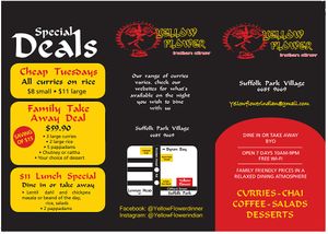 Menu 2019 at Yellow Flower Indian Diner in Suffolk Park