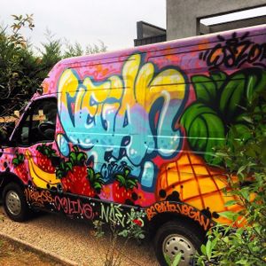 Graphiti face 1 at Vegan Truck in Marcy-letoile