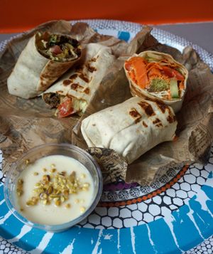 Delivery: Oriental Wrap + Gyros Wrap + Lebanese Flan at SAMAM - Cantine végétale in Paris