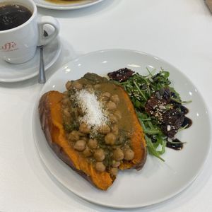 Baked sweet potato with chickpea curry. Yum! at Picnic in Glasgow