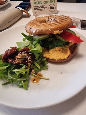 Bagel with hummus at Picnic in Glasgow