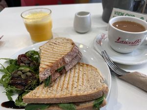 Pastramheat, Irish tea and orange juice.   at Picnic in Glasgow
