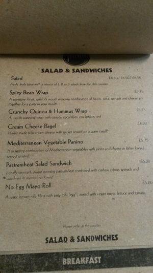Salad and sandwich menu at Picnic in Glasgow