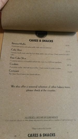 Cakes and snacks menu at Picnic in Glasgow