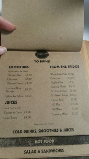 Drinks menu at Picnic in Glasgow