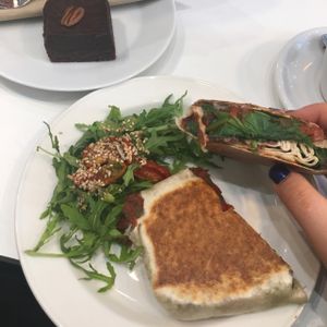 Spicy Bean Wrap and Raw Pecan Brownie at Picnic in Glasgow