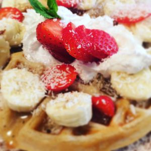 Waffle with maple syrup - yum at Picnic in Glasgow