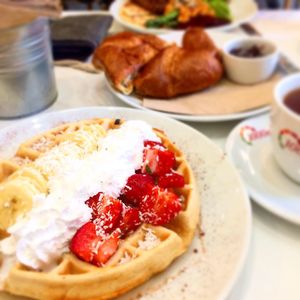 Breakfast waffle and croissants  at Picnic in Glasgow
