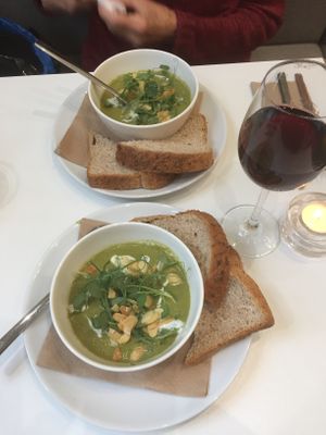 Began with tasty soups and wine. at Picnic in Glasgow