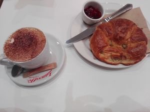 Croissant and cappuccino at Picnic in Glasgow