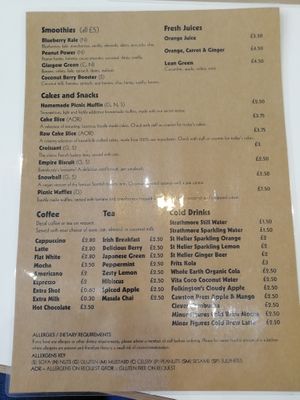 Menu at Picnic in Glasgow