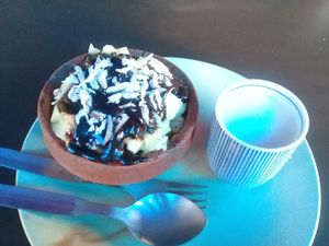 Choco Mango Bowl (with banana & coconut milk) at Divine Nature in Dharamkot