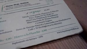 Some vegan choices in the menu at Le Pain Quotidien - Gran Via in Madrid