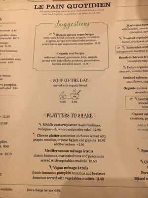 Burgers/platters at Le Pain Quotidien - Gran Via in Madrid