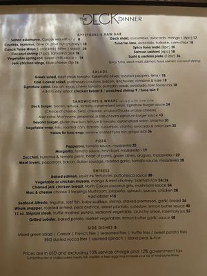 Menu   at The Deck in Providenciales