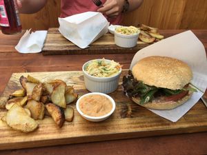 Sweet'n'Hot Burger meal

- tasted fantastic -
 at Vegan&Raw in Hannover