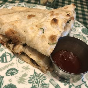 Vegan sausage naan  at Dishoom in Edinburgh