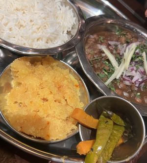 Chickpea curry, rice. Halwa  at Dishoom in Edinburgh
