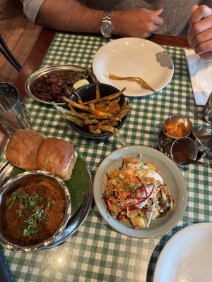 Okra fries, Pau bhaji (super spicy), house chaat  at Dishoom in Edinburgh