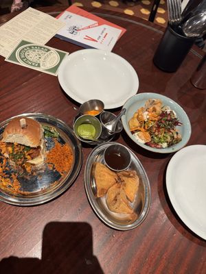 Vada pau, house chaat, samosas  at Dishoom in Edinburgh