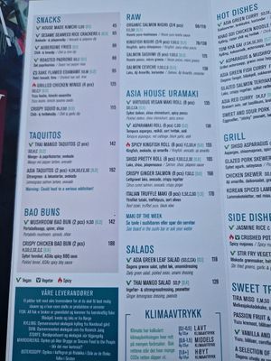 Menu at Asia in Oslo