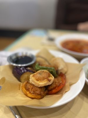 Stuffed three treasures - sorry for the blur!  at Green Common - Harbour City in Kowloon