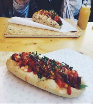 “Vrome Vreter” vegan hot dog at Dogma in Utrecht