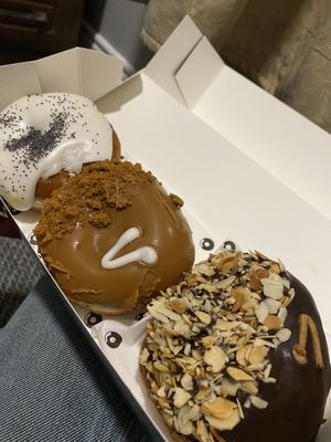 From left to right: Lemon Poppyseed, Lotus Biscoff, Peanut Cup  at The Rolling Donut - Bachelors Walk in Dublin