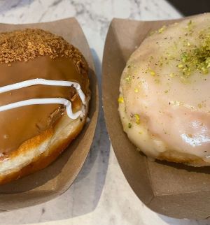 Biscoff and vanilla pistachio vegan at The Rolling Donut - Bachelors Walk in Dublin