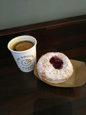 Vegan Jelly Donut and a coffee! at The Rolling Donut - Bachelors Walk in Dublin