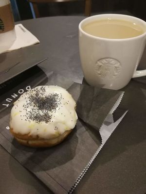 Vegan lemon poppy seed donut (due to limited seating I took it to go and had it with a cup of breakfast tea at Starbucks)  at The Rolling Donut - Bachelors Walk in Dublin