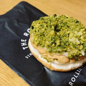 Vegan pistachio donut with vanilla glaze  at The Rolling Donut - Bachelors Walk in Dublin
