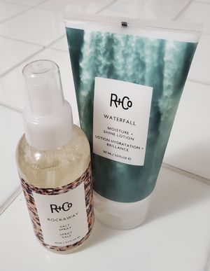 Vegan brand, R+Co, hair products for curly hair at Virtue Salon in Columbus