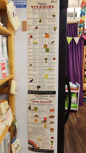 Nutrition chart. at Brontosaurus Vegan Lifestyle Store in Swansea