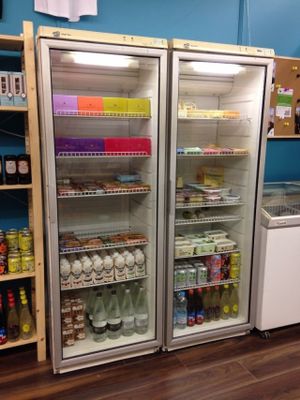 Fridge section  at Brontosaurus Vegan Lifestyle Store in Swansea
