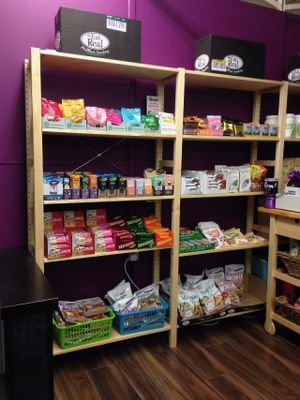 sweets and snacks section at Brontosaurus Vegan Lifestyle Store in Swansea