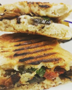 Grilled Veg Panini with vegan mozzarella, sundried tomato & garlic infused olive oil   at Sicily to Seattle in Newport