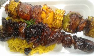 Vegan kebabs on a bed of sage infused baked rice  at Vegan To Order in Windhoek