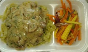 Mushroom Stroganoff on Spinach Tagliatelle served with a Selection of Sautéed Seasonal Vegetables. at Vegan To Order in Windhoek