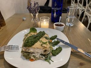 The yummy vegan lasagna   at Divya's Kitchen in New York City