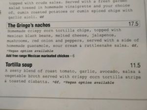 a couple of the options marked on the menu at Abracadabra Cafe & Bar in Rotorua