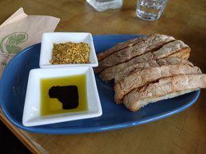 Toasted ciabatta with olive oil and dukkah (vegan) at Abracadabra Cafe & Bar in Rotorua
