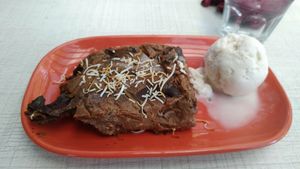 Goodness bar - chocolatey coconutty and nutty mixture, with coconut ice cream at Abracadabra Cafe & Bar in Rotorua